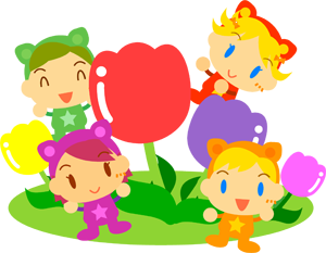 チューリップと子供たちイラスト